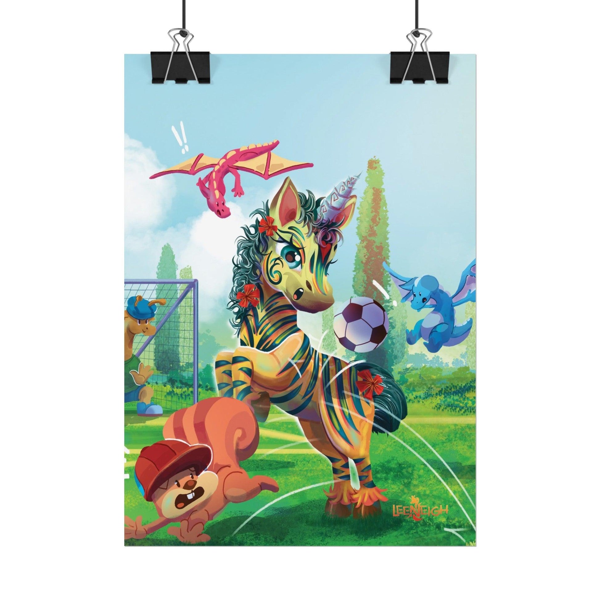 LeeNeigh Soccer Rolled Poster - Claires Unicorn Adventures