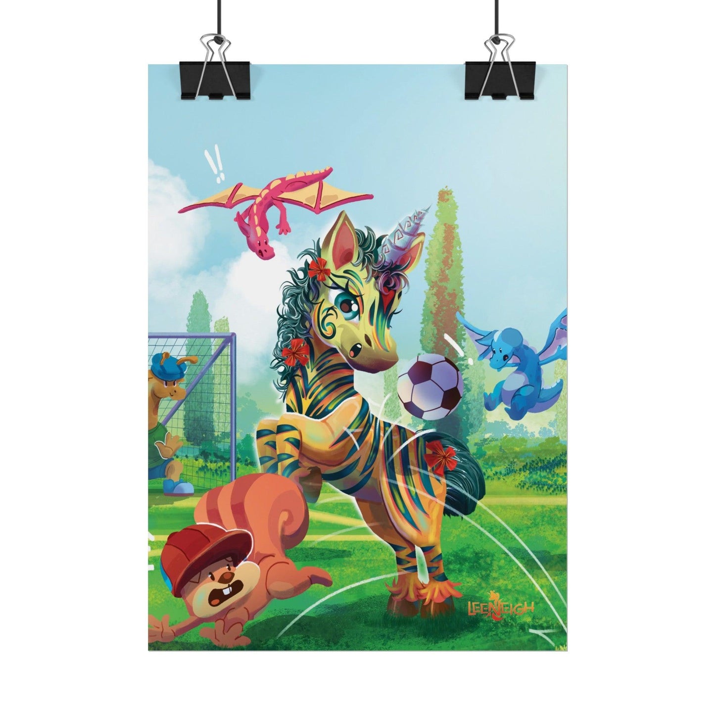 LeeNeigh Soccer Rolled Poster - Claires Unicorn Adventures