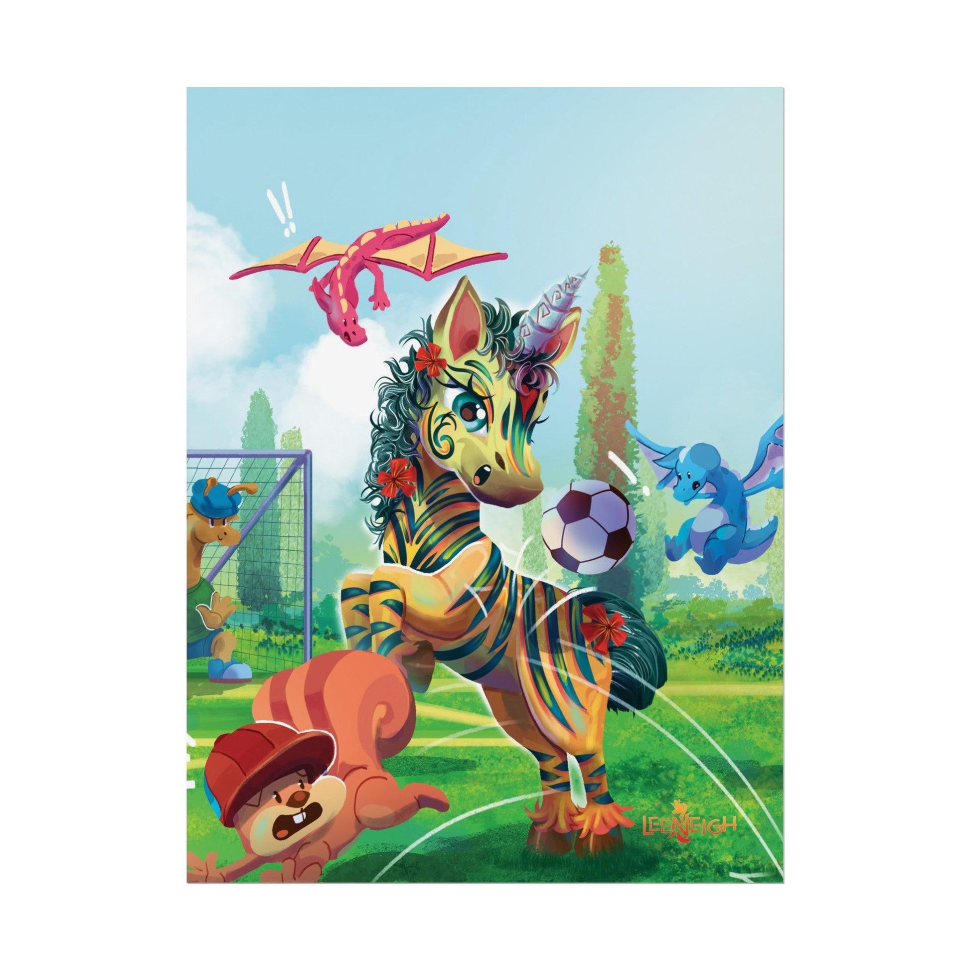 LeeNeigh Soccer Rolled Poster - Claires Unicorn Adventures