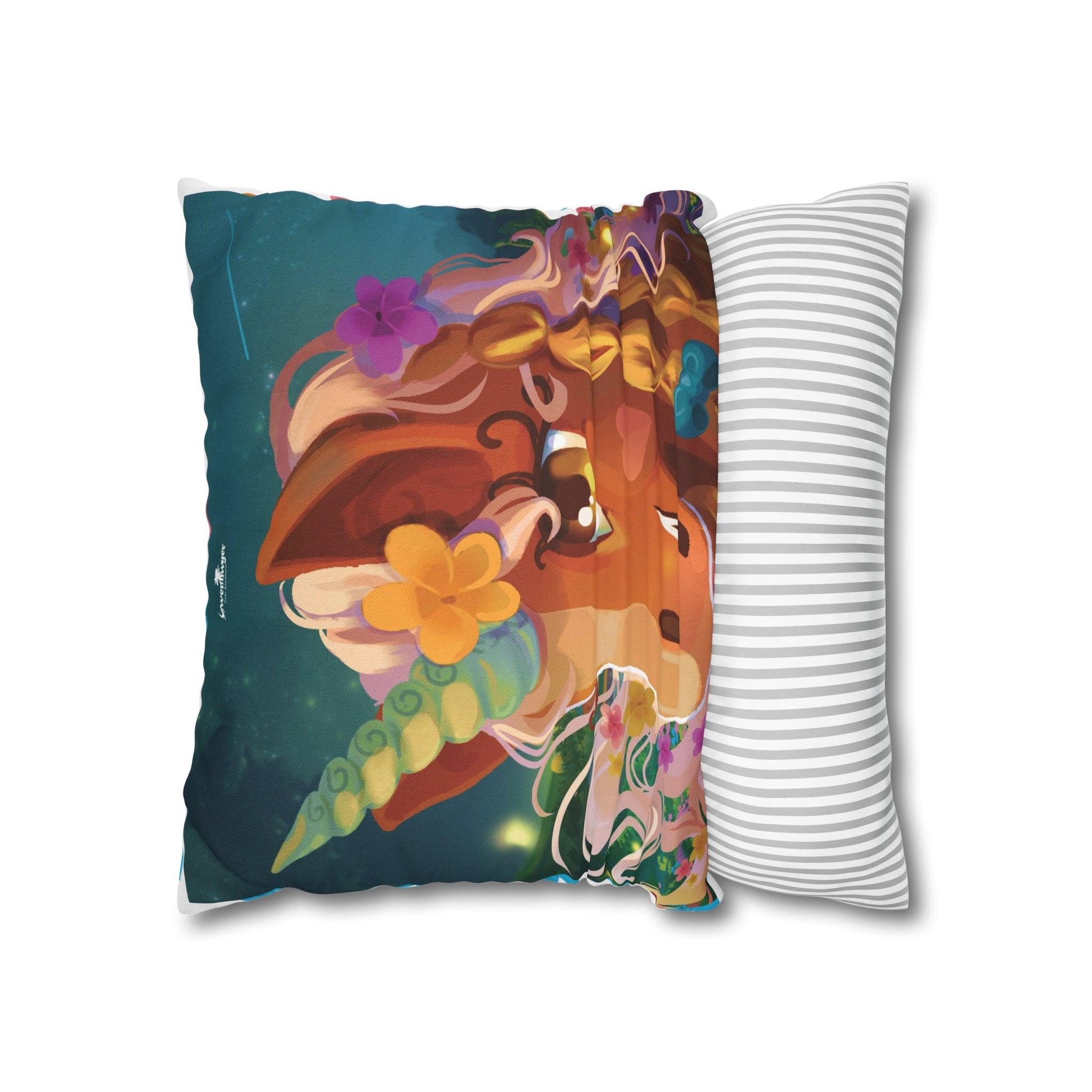 Gwenhwyer Goes Anywhere - Spun Polyester Square Pillowcase - Claires Unicorn Adventures