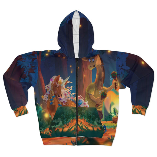 Gwenhwyer and Clippity Clop Giraffe Unisex Zip Hoodie - Claires Unicorn Adventures