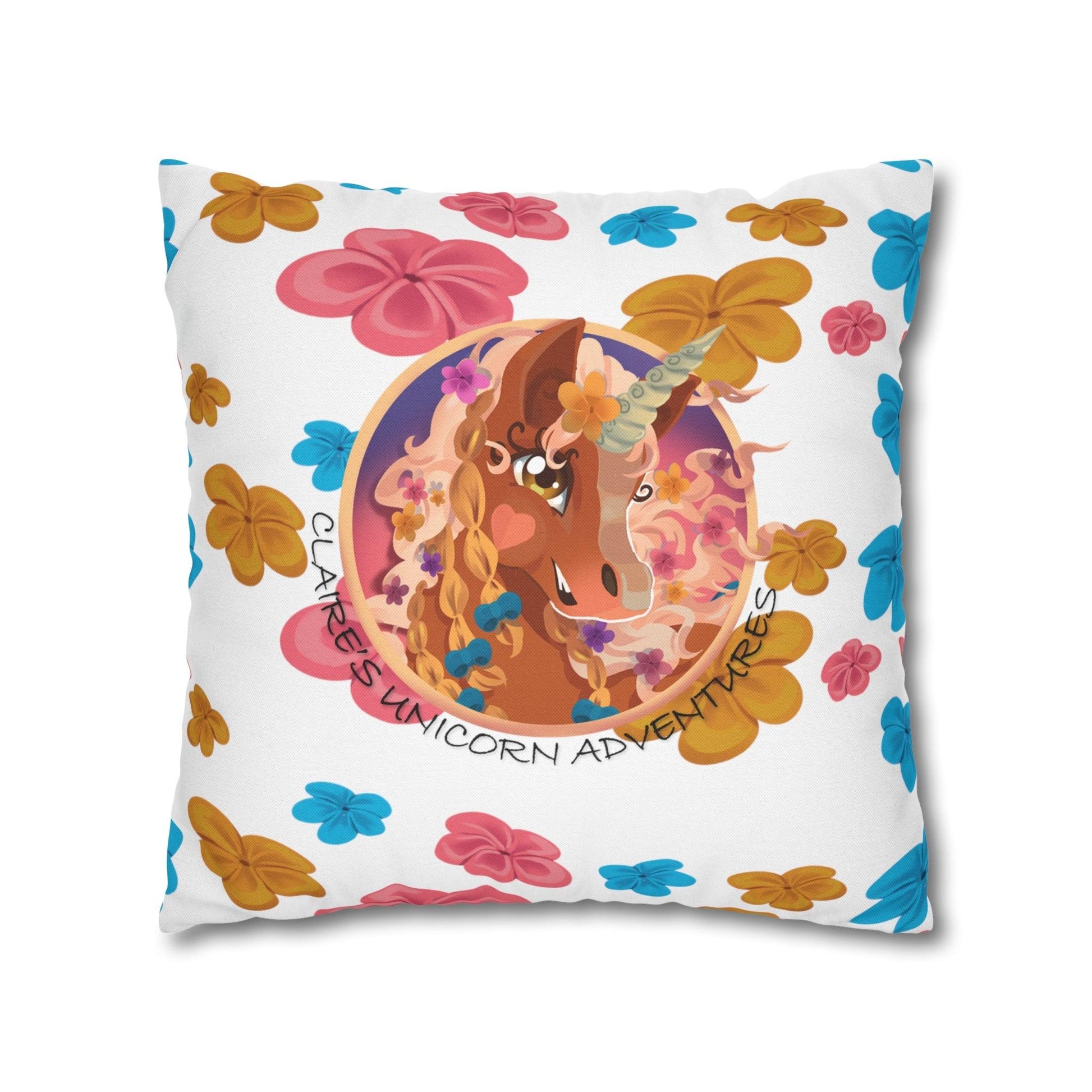 Gwenhwyer Goes Anywhere - Spun Polyester Square Pillowcase - Claires Unicorn Adventures