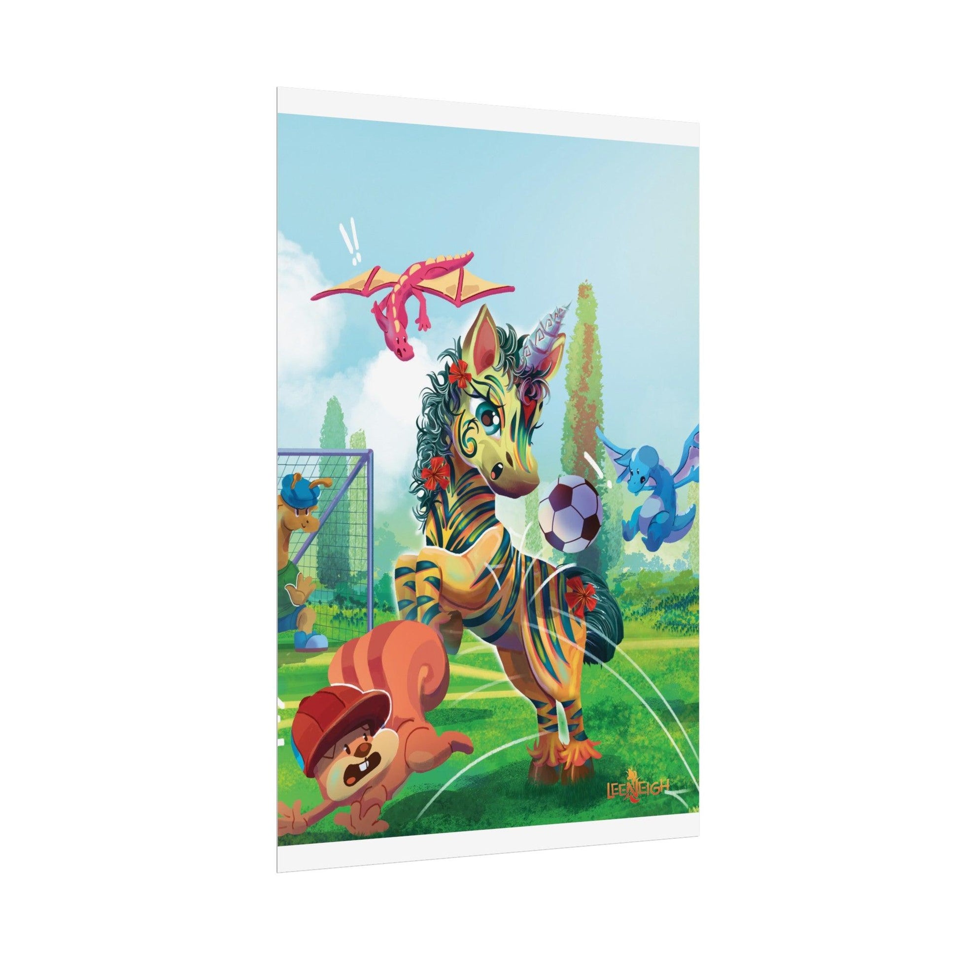 LeeNeigh Soccer Rolled Poster - Claires Unicorn Adventures