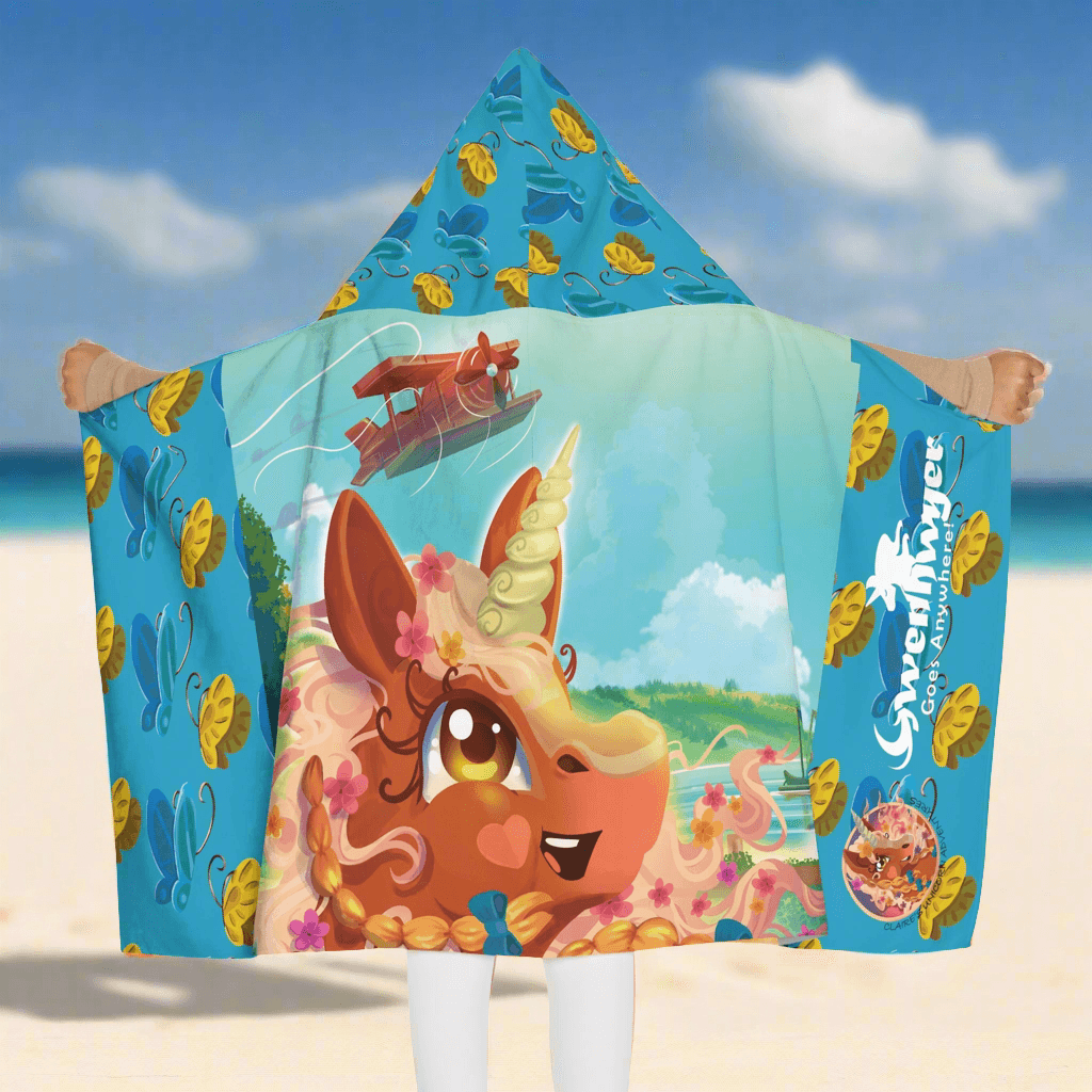 Gwenhwyer Goes Anywhere - Youth Hooded Towel - Claires Unicorn Adventures