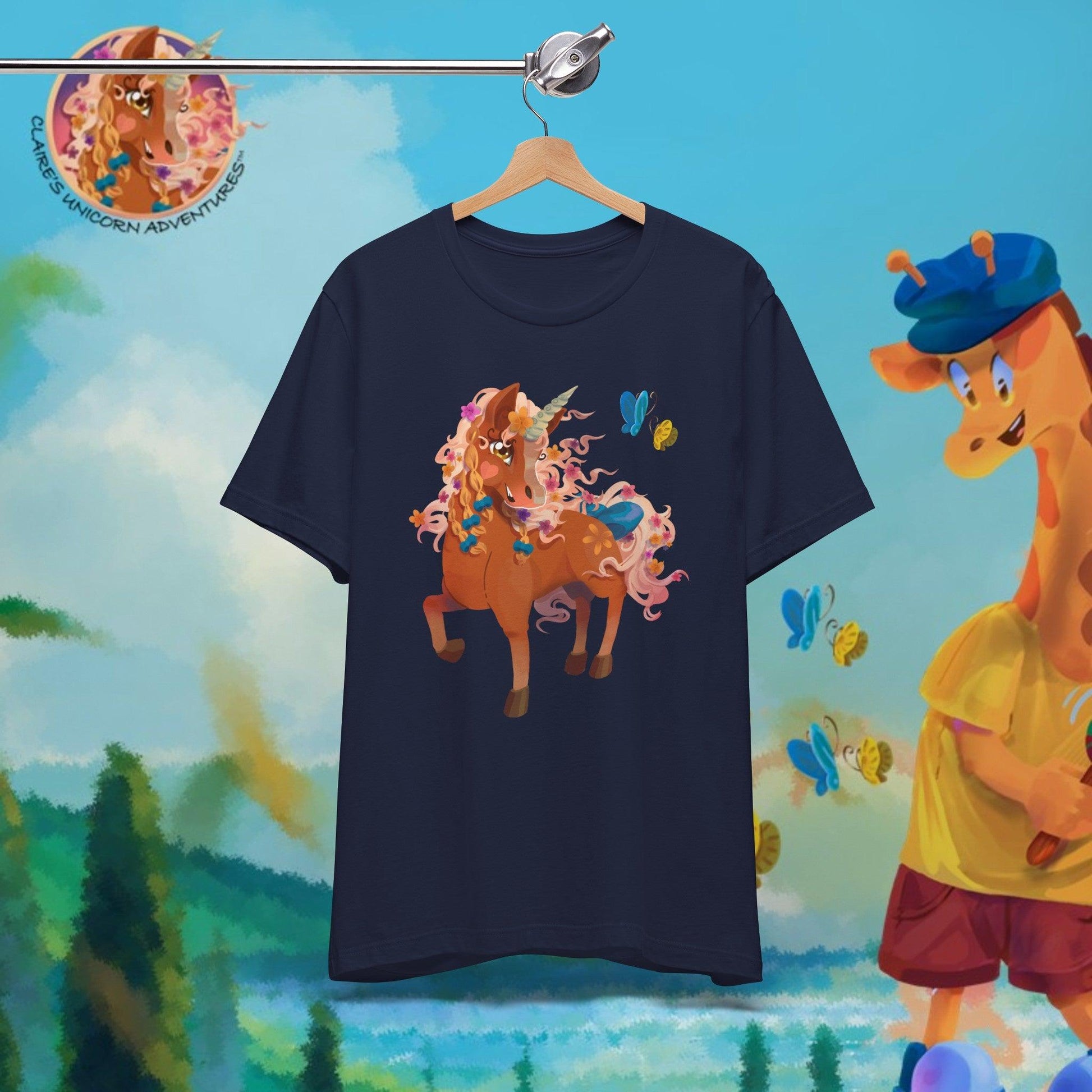 Gwenhwyer Unisex Jersey Short Sleeve Tee - Claires Unicorn Adventures