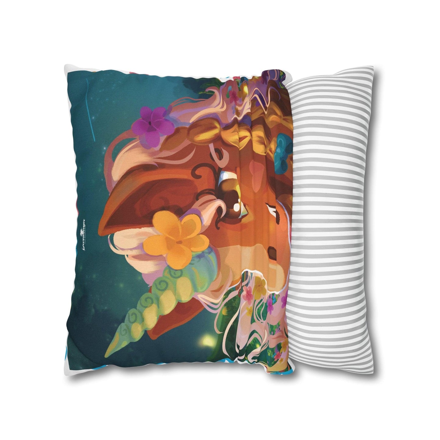 Gwenhwyer Goes Anywhere - Spun Polyester Square Pillowcase - Claires Unicorn Adventures