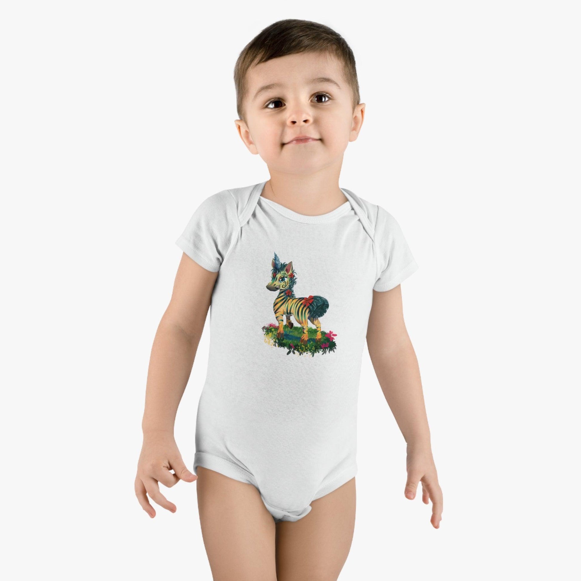 LeeNeigh Baby Short Sleeve Onesie® - Claires Unicorn Adventures