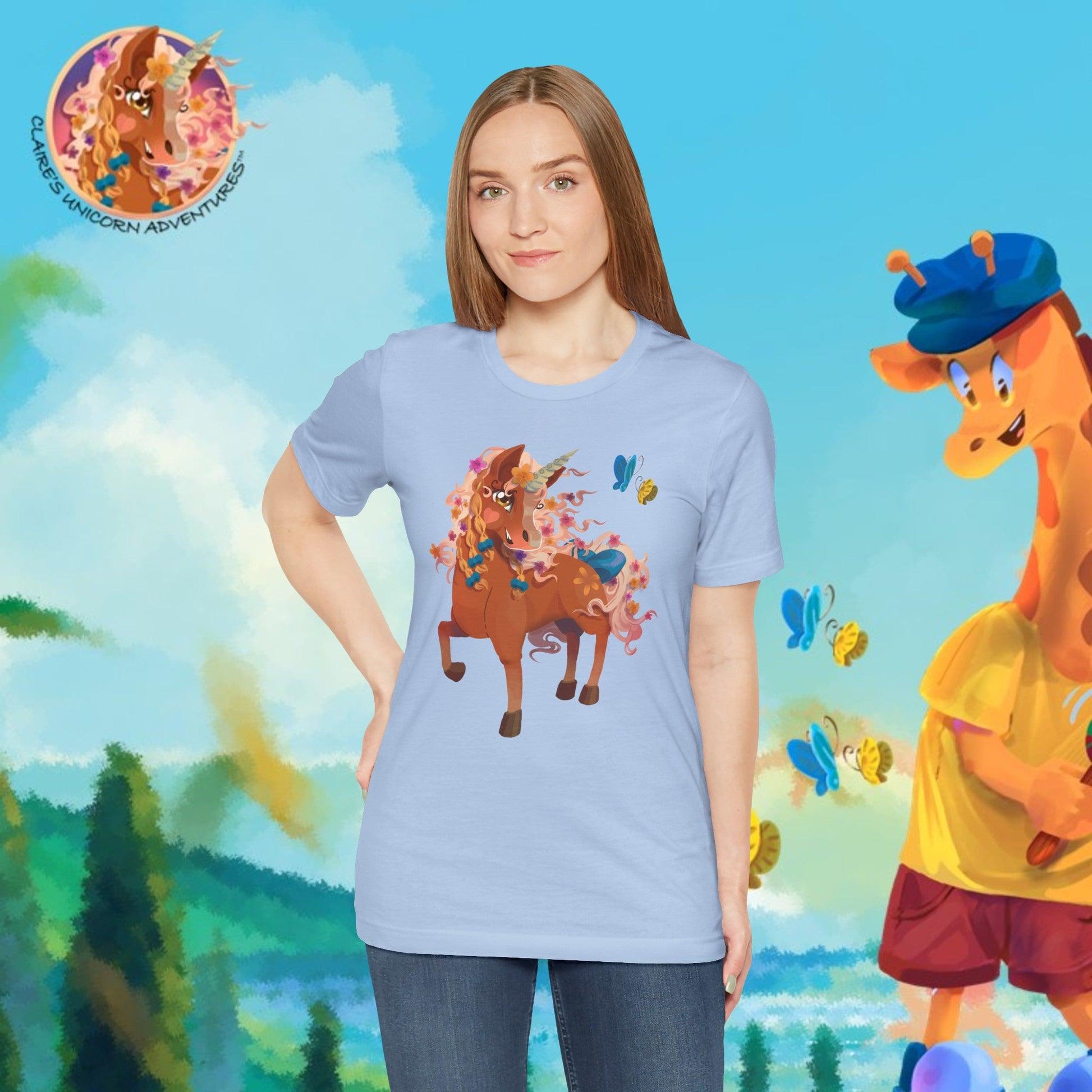 Gwenhwyer Unisex Jersey Short Sleeve Tee - Claires Unicorn Adventures