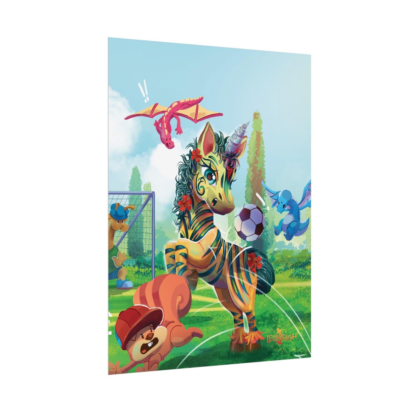 LeeNeigh Soccer Rolled Poster - Claires Unicorn Adventures