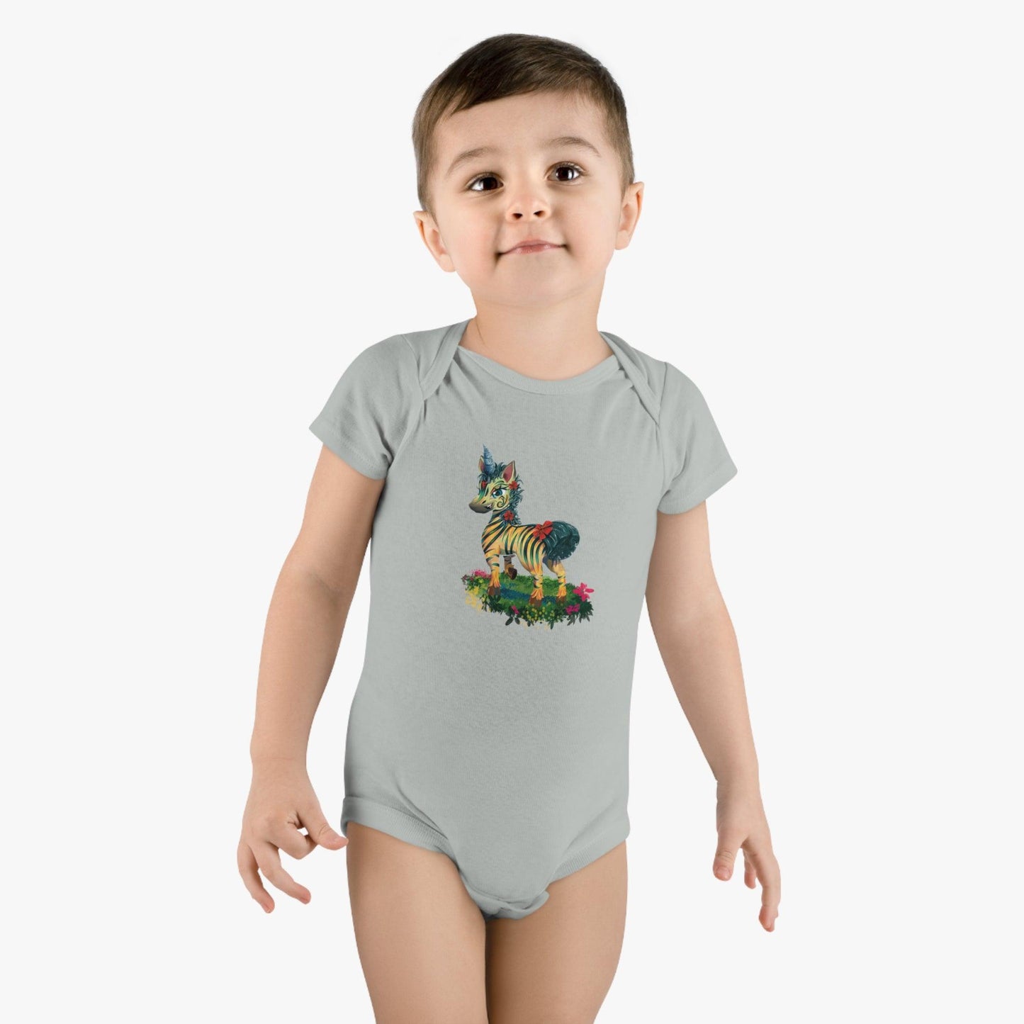 LeeNeigh Baby Short Sleeve Onesie® - Claires Unicorn Adventures