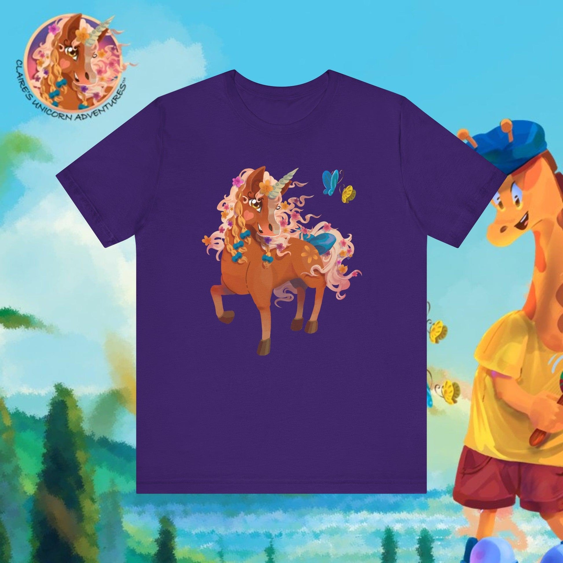 Gwenhwyer Unisex Jersey Short Sleeve Tee - Claires Unicorn Adventures