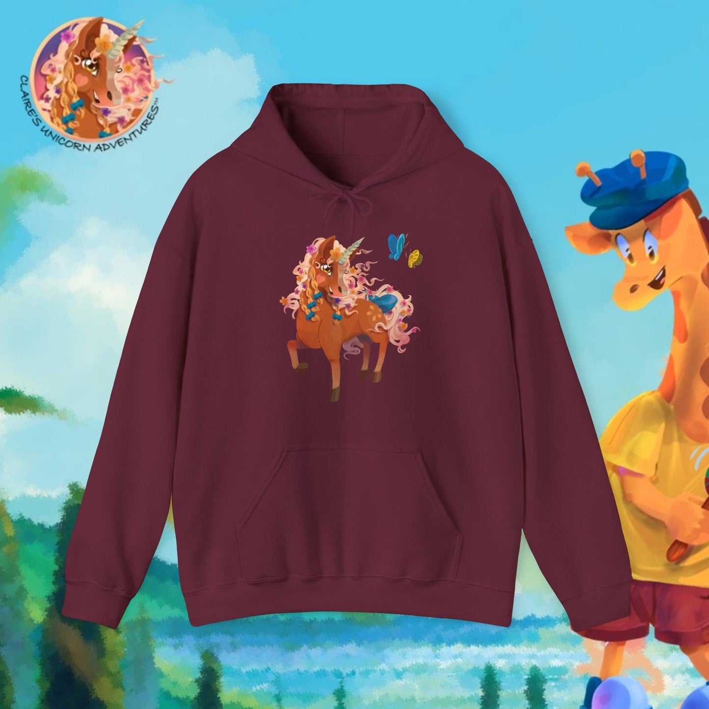 Gwenhwyer Unisex Heavy Blend™ Hooded Sweatshirt - Claires Unicorn Adventures