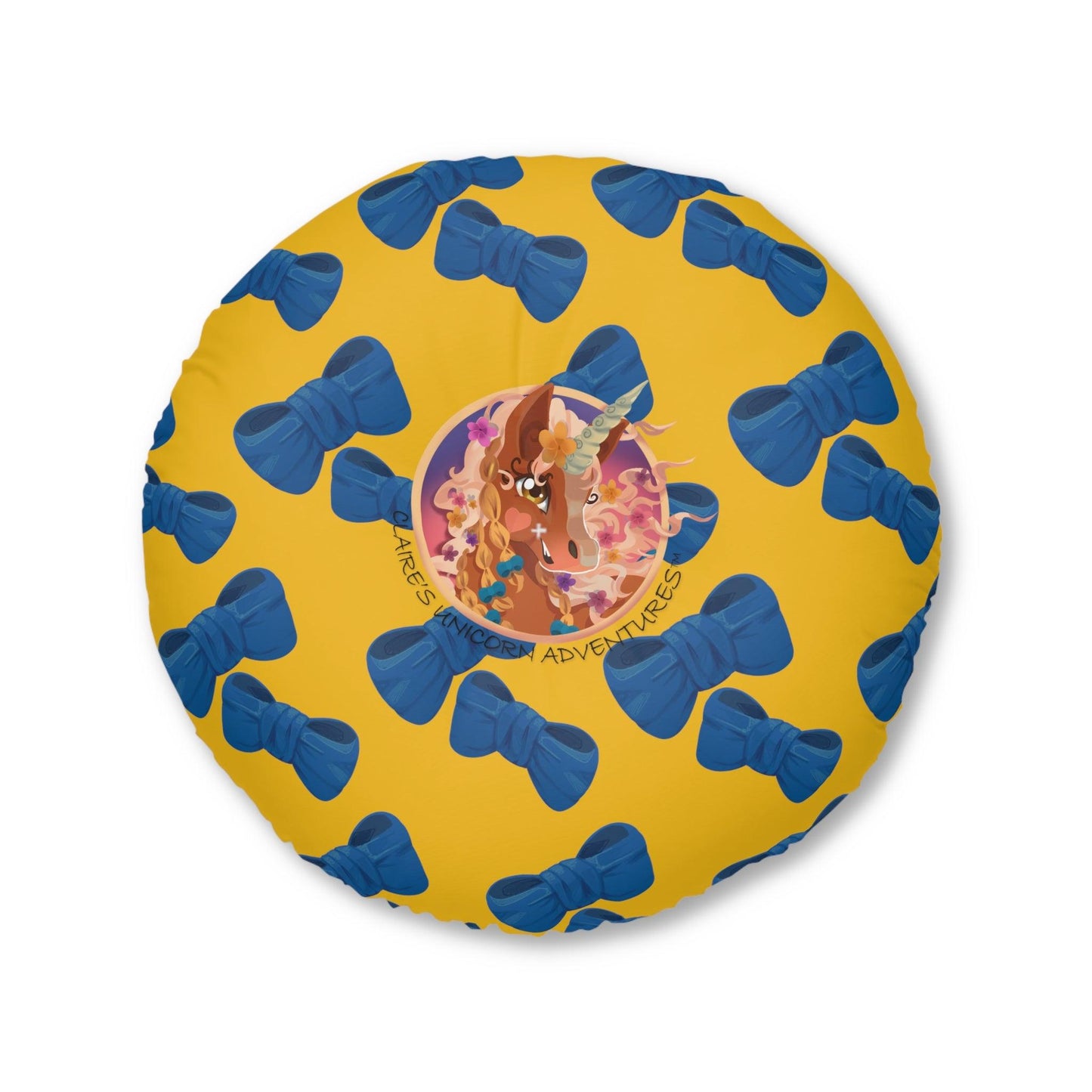 Gwenhwyer Goes Anywhere - Tufted Floor Pillow, Round - Yellow - Claires Unicorn Adventures