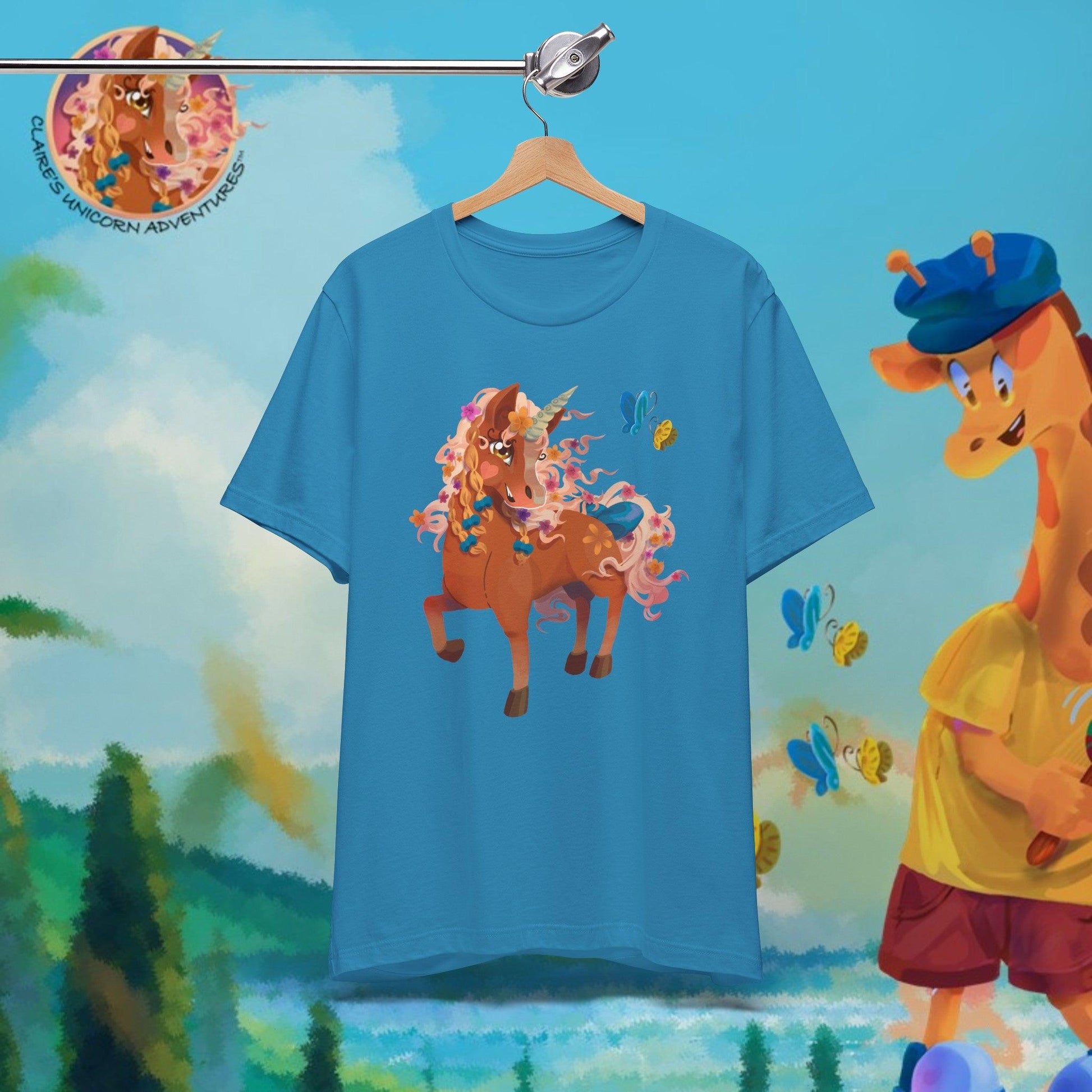 Gwenhwyer Unisex Jersey Short Sleeve Tee - Claires Unicorn Adventures