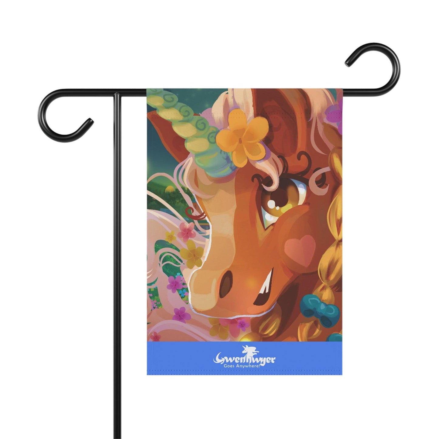 Gwenhwyer Goes Anywhere - Garden & House Banner - Claires Unicorn Adventures