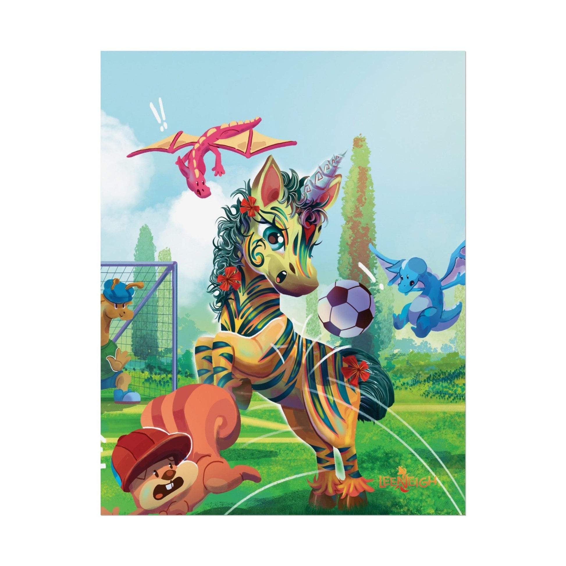 LeeNeigh Soccer Rolled Poster - Claires Unicorn Adventures