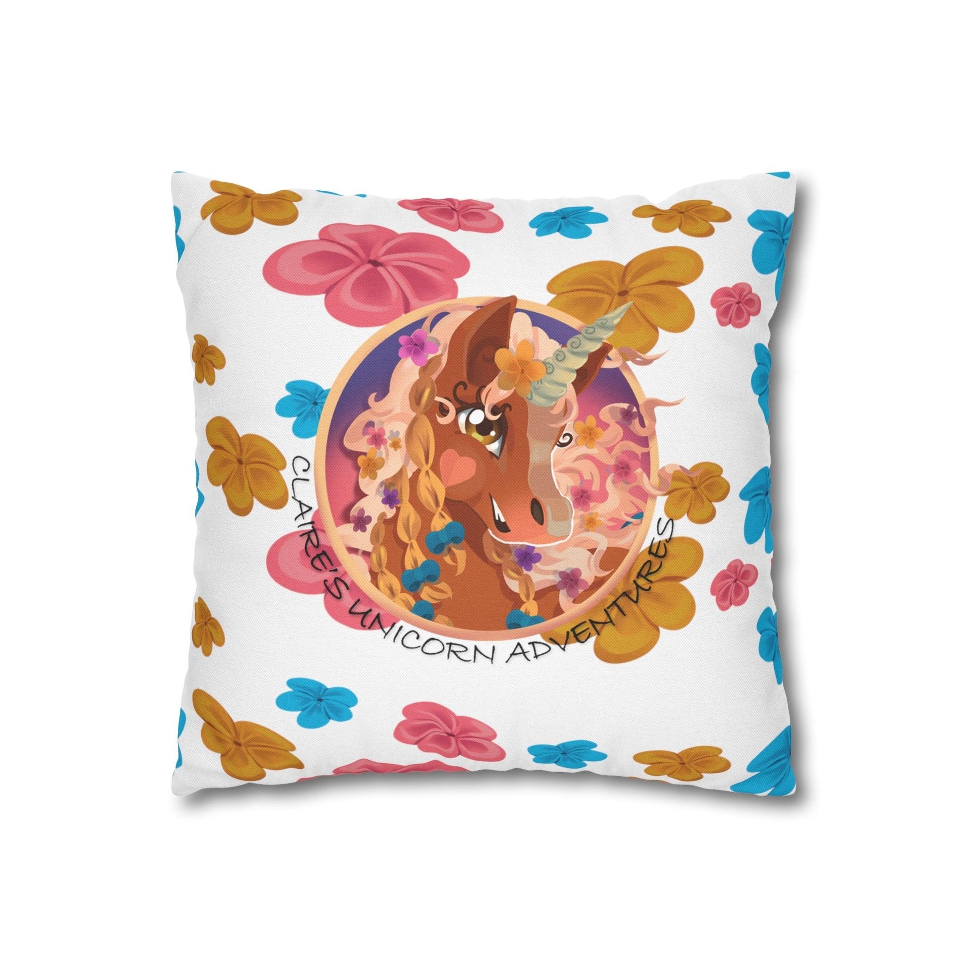 Gwenhwyer Goes Anywhere - Spun Polyester Square Pillowcase - Claires Unicorn Adventures