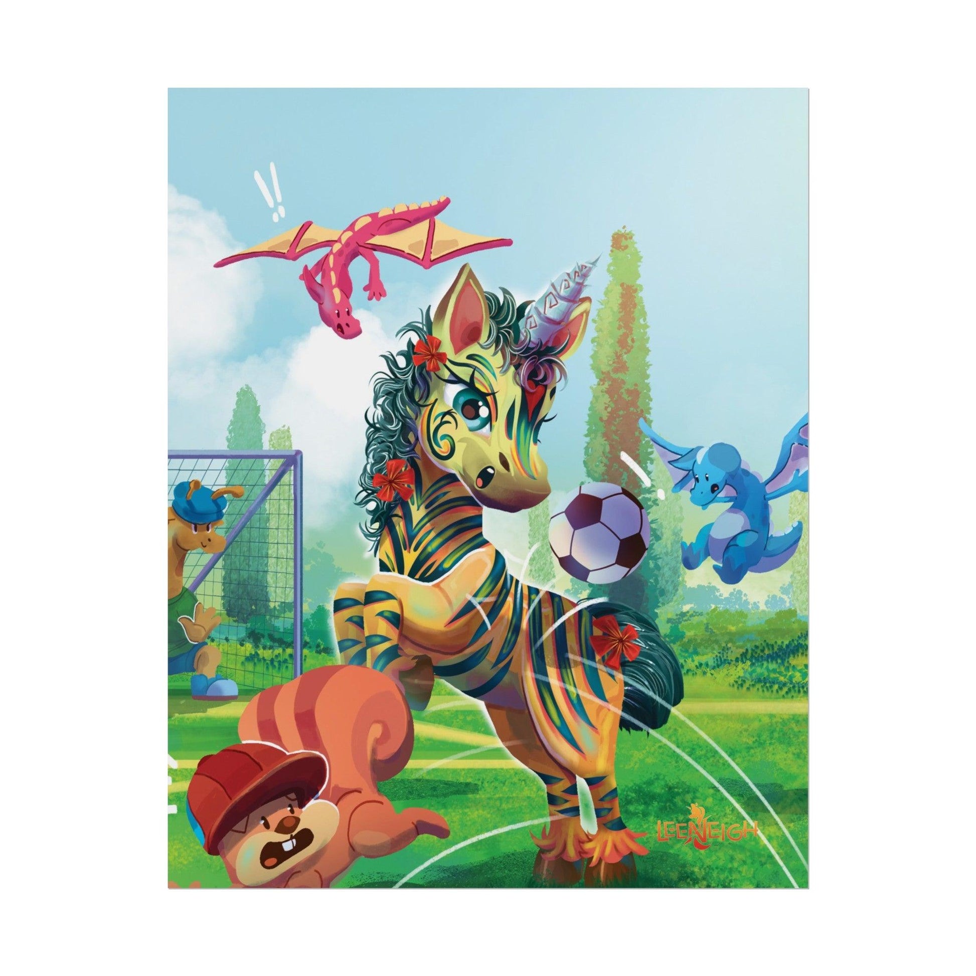 LeeNeigh Soccer Rolled Poster - Claires Unicorn Adventures