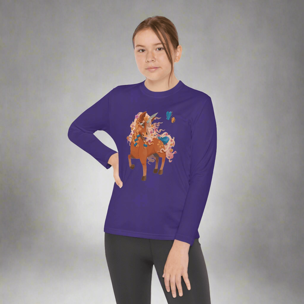 Gwenhwyer Youth Long Sleeve Competitor Tee - Claires Unicorn Adventures